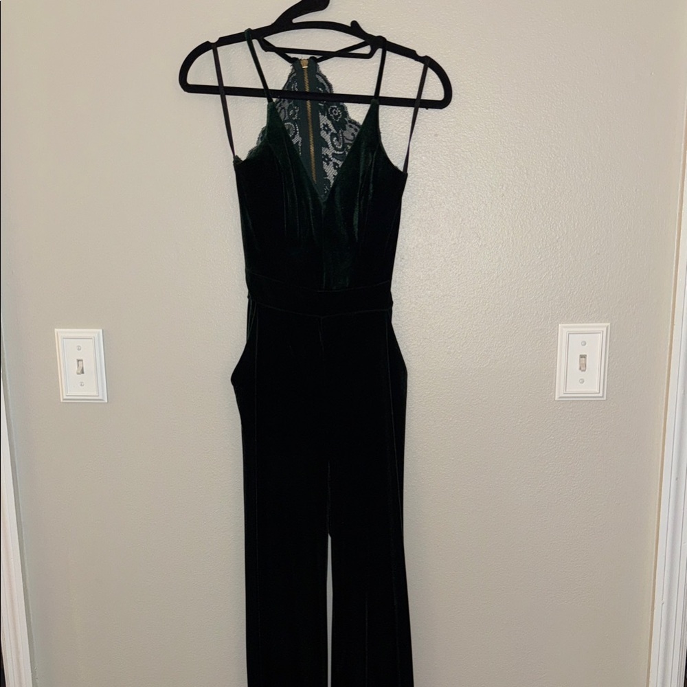B Darlin Dark Green Lace Jumpsuit